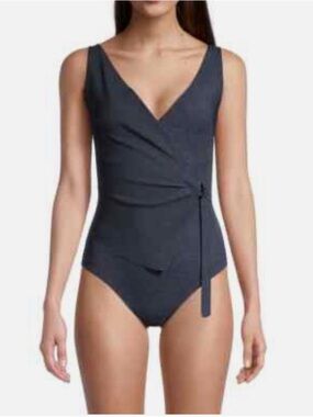 Chiara Boni Agnessa Denim Blue Faux Wrap One-Piece Swimsuit